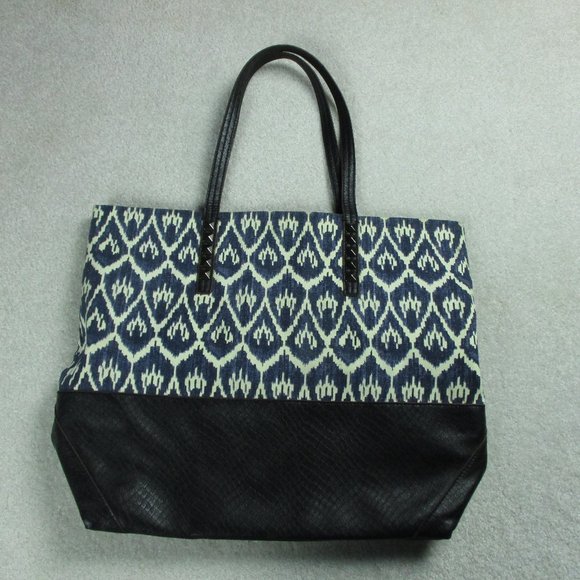 Label Rachel Roy Tote Large Blue and Black faux Leather - Picture 1 of 16